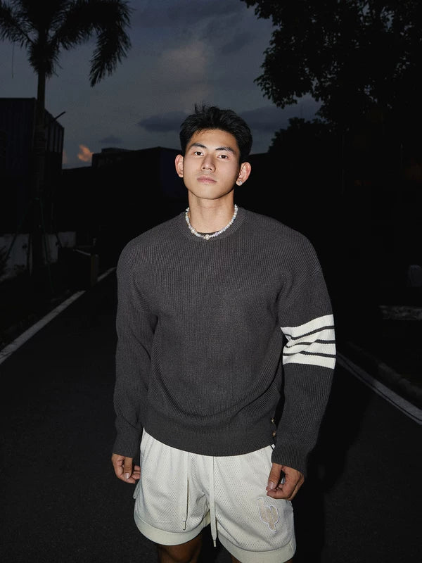 Heavyweight Ribbed Knit Crewneck Sweater 3