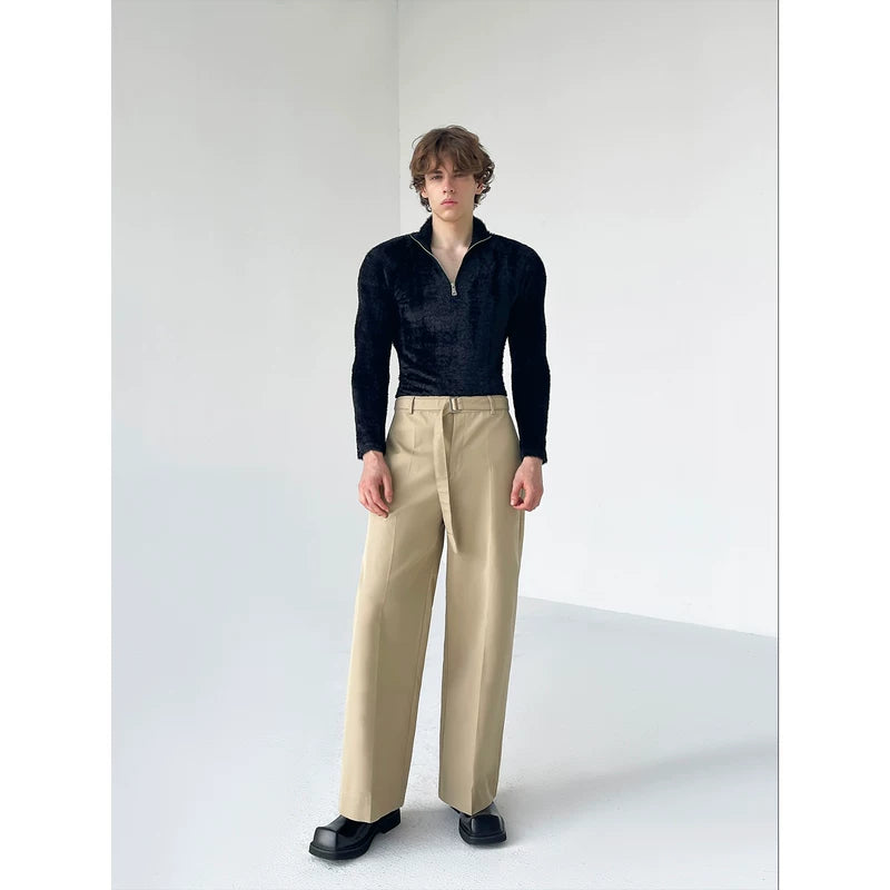 Heavyweight Straight-Leg Wide-Leg Belted Pants 3