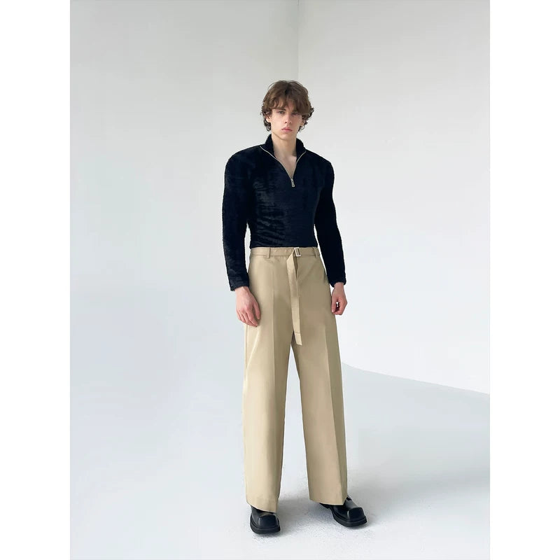 Heavyweight Straight-Leg Wide-Leg Belted Pants 4