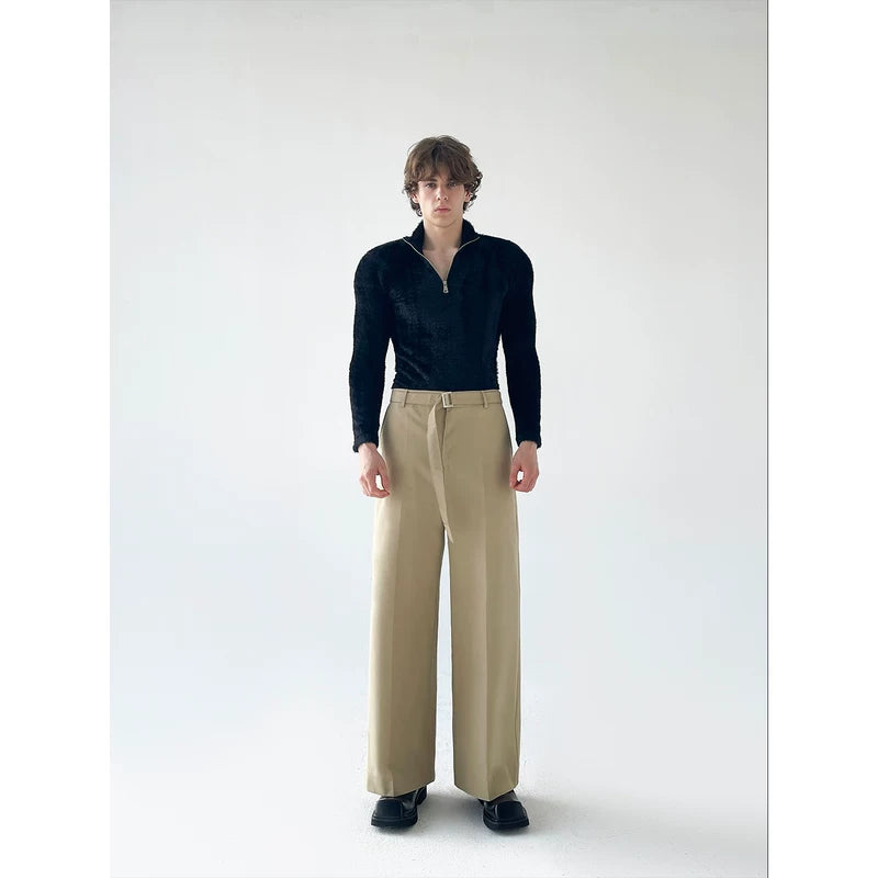Heavyweight Straight-Leg Wide-Leg Belted Pants 5
