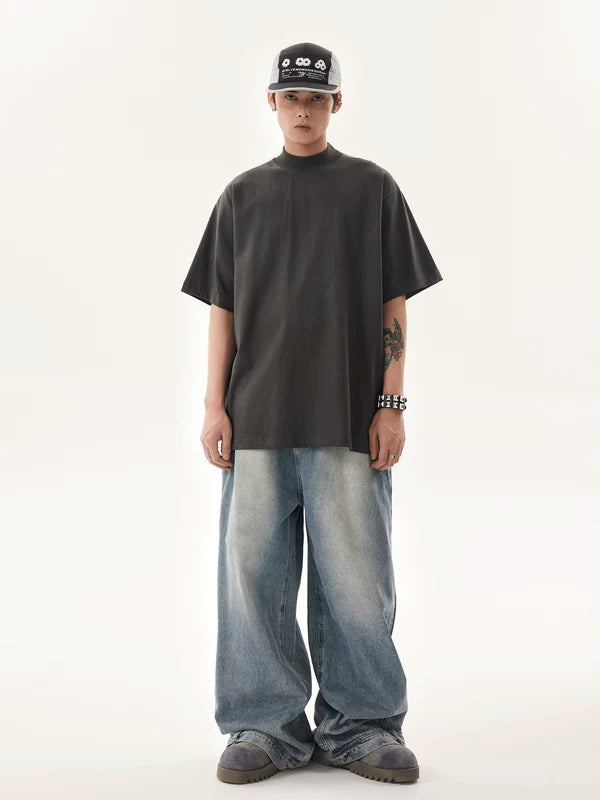 Heavyweight Washed Mock Neck T-Shirt 1