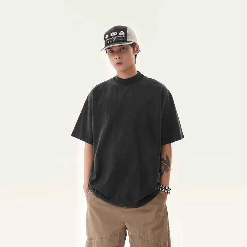 5496204434146,5496204434147,5496204434148,5496204434149, Heavyweight Washed Mock Neck T-Shirt
