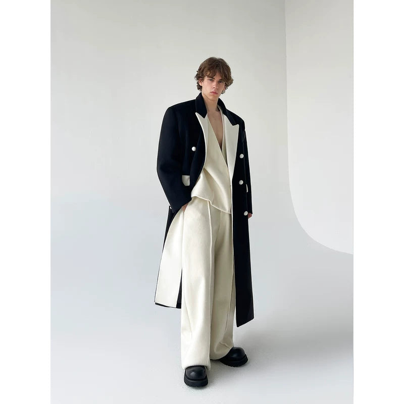Heavyweight Wool Colorblock Long Coat 4
