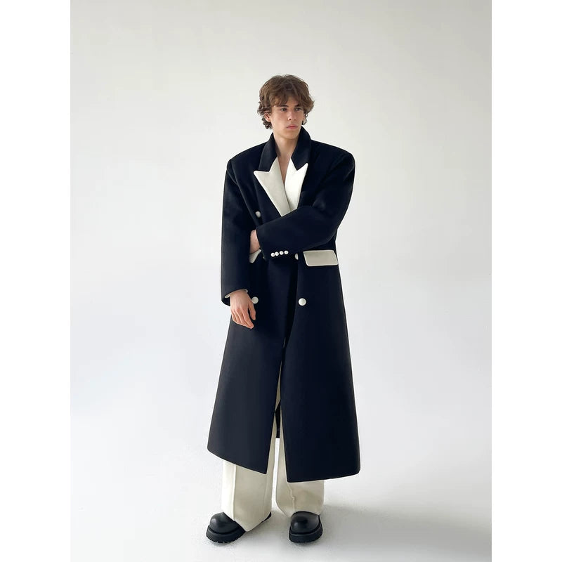 Heavyweight Wool Colorblock Long Coat 5