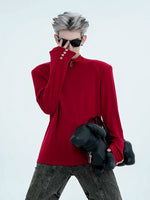 High-Neck Button Detail Padded Shoulder Shirt 2
