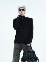 High-Neck Button Detail Padded Shoulder Shirt 3