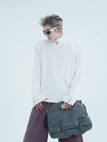 High-Neck Button Detail Padded Shoulder Shirt 4