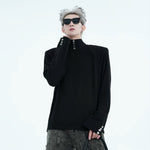 5244885518378,5244885518379,5244885518380,5244885518381, High-Neck Button Detail Padded Shoulder Shirt