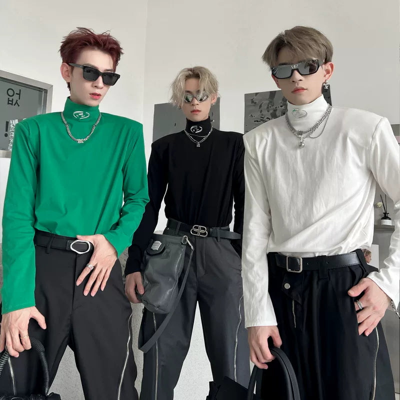 4899204217875,4899204217876,4899204217877,4899204217878, High-Neck Long-Sleeve T-Shirt