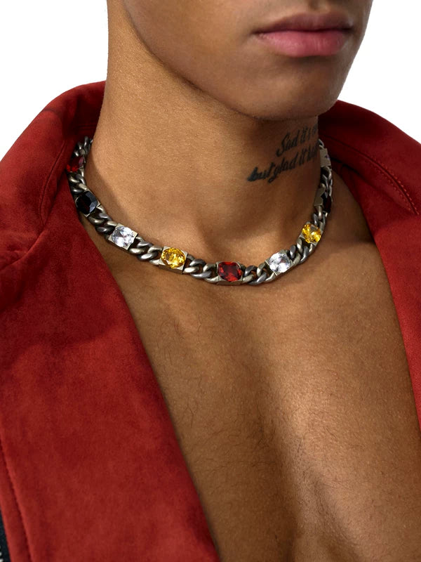 Hip Hop Zircon Titanium Steel Chain Necklace 3