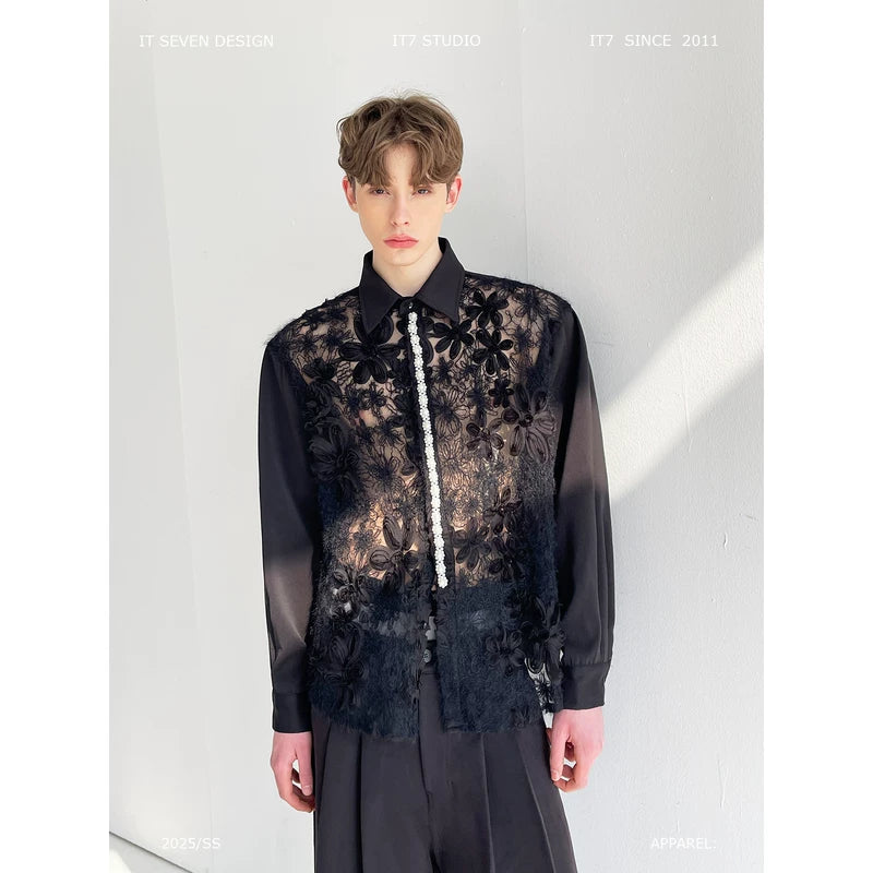 Hollow Lace 3D Floral Long-Sleeve Shirt 1