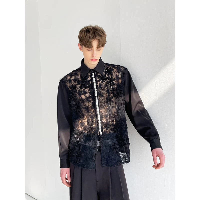 Hollow Lace 3D Floral Long-Sleeve Shirt 3