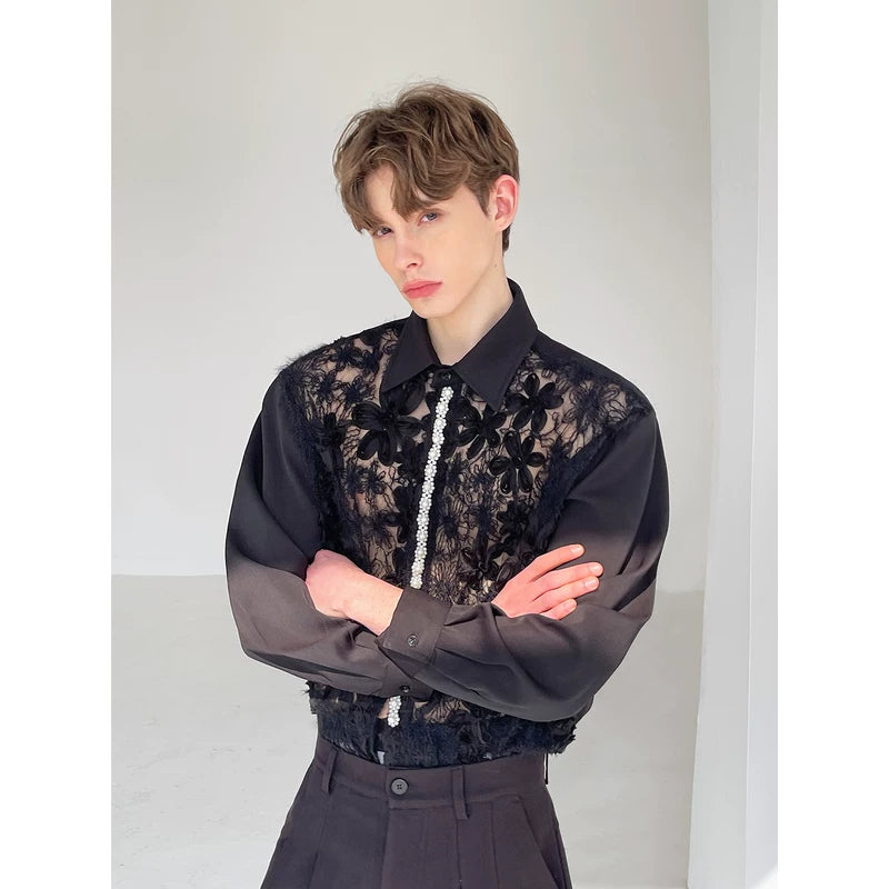 Hollow Lace 3D Floral Long-Sleeve Shirt 4