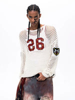 Hollow-Out Embroidered Badge Knit Sweater 2