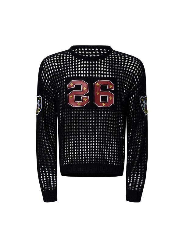 Hollow-Out Embroidered Badge Knit Sweater 5
