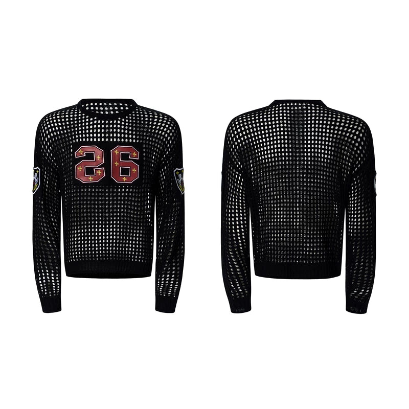 6043714321699,6043714321700,6043714321701, Hollow-Out Embroidered Badge Knit Sweater