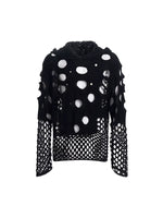 Hollow-Out Hooded Knit Sweater with Pearls 5