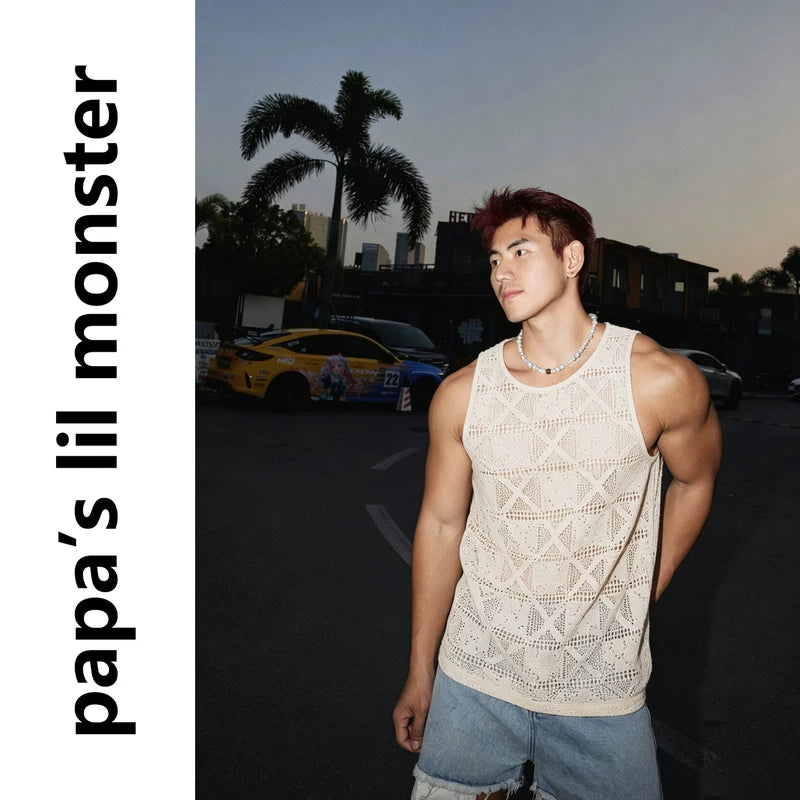 6078240925350,6078240925351,6078240925352, Hollow-Out Knit Tank Top