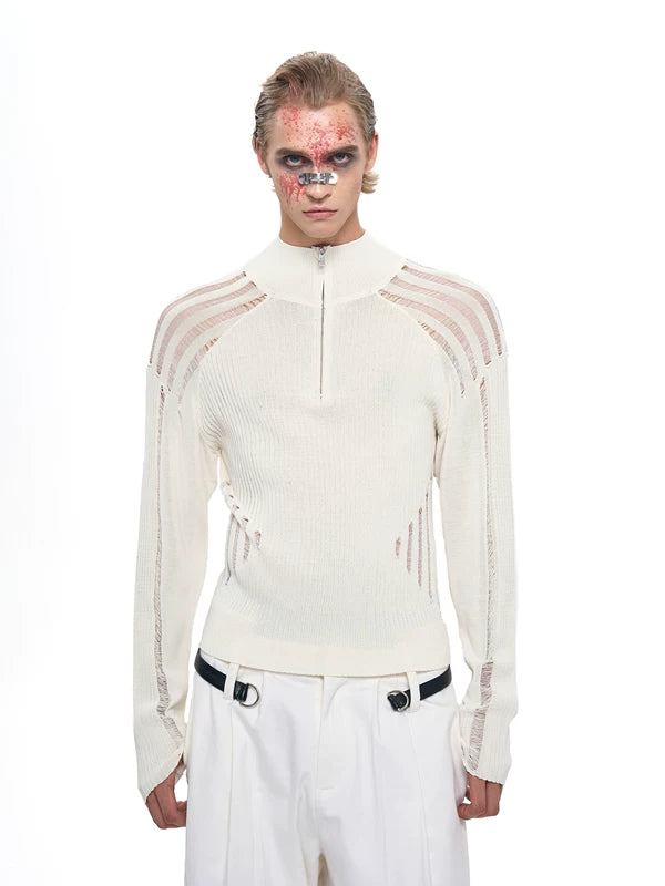 Hollow-Out Slim Fit Zip-Up Sweater 2