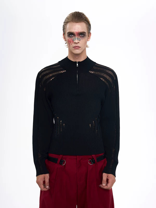 Hollow-Out Slim Fit Zip-Up Sweater 3