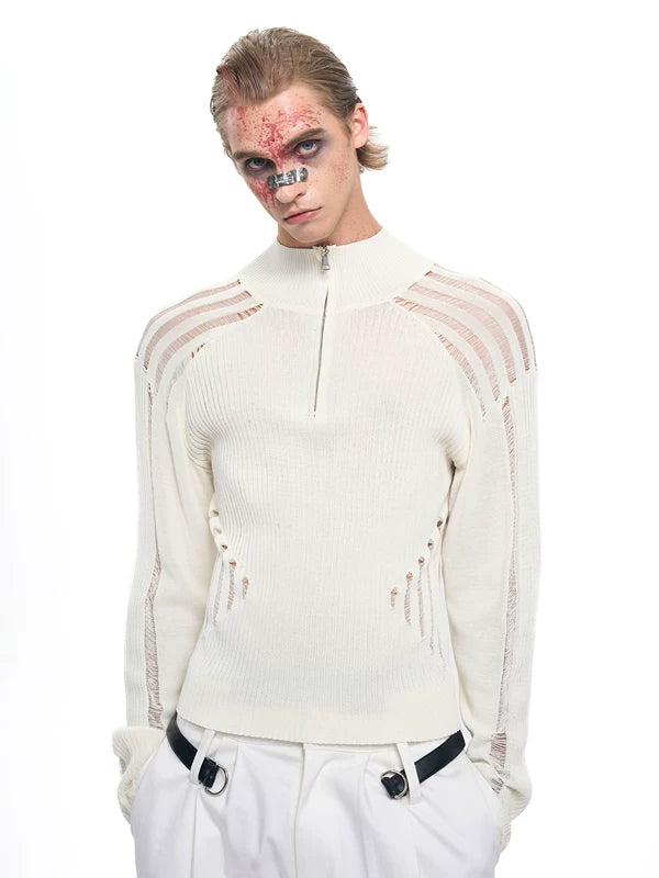 Hollow-Out Slim Fit Zip-Up Sweater 4