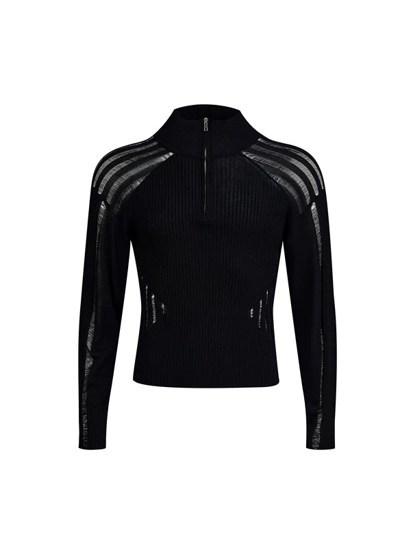 Hollow-Out Slim Fit Zip-Up Sweater 5