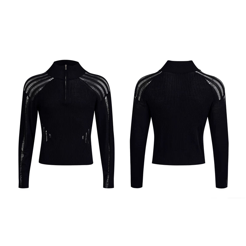 5867576893852,5867576893853,5867576893854,5872179245309, Hollow-Out Slim Fit Zip-Up Sweater
