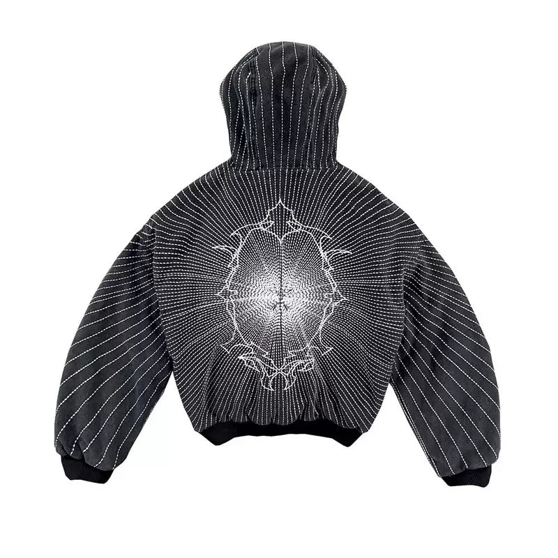 Hooded Canvas Jacket with Mirror Embroidery 1