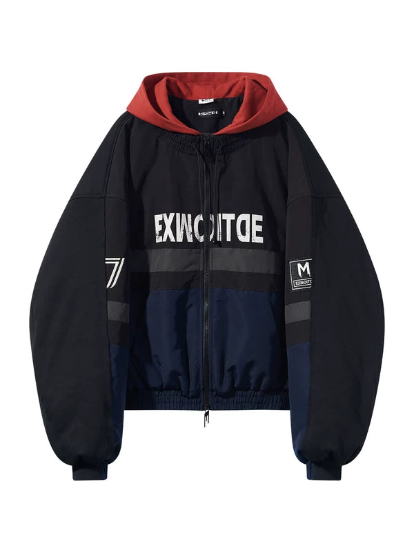 Hooded Colorblock Embroidered Zip Jacket 1