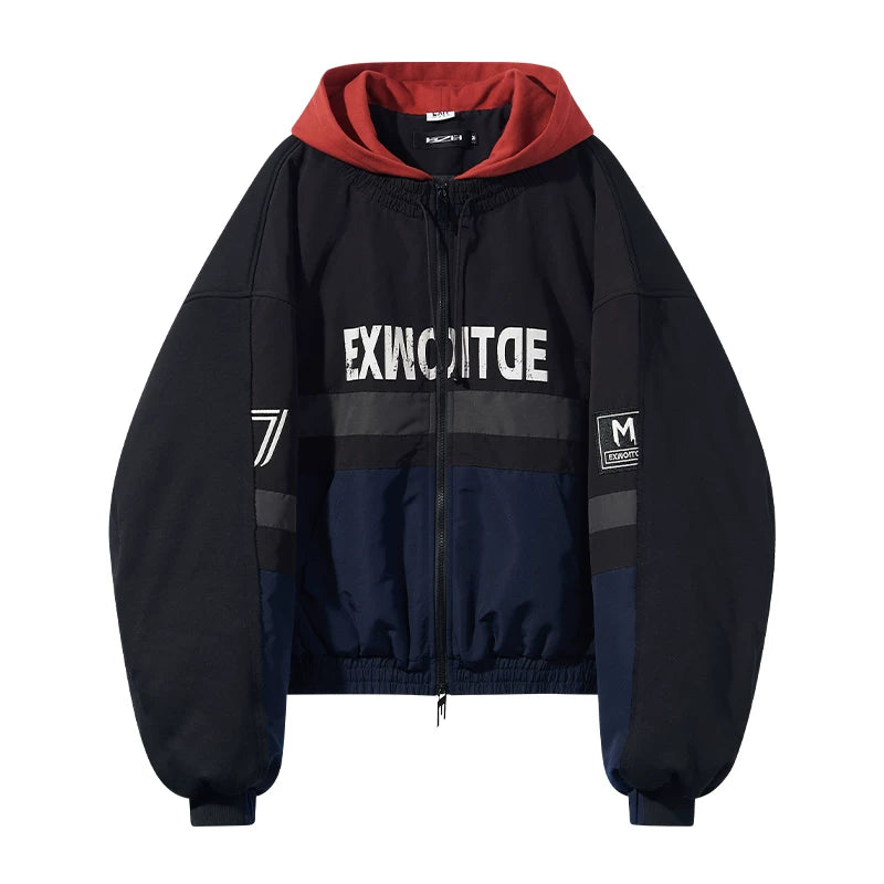 5850994051236,5850994051237,5850994051238,5850994051239, Hooded Colorblock Embroidered Zip Jacket