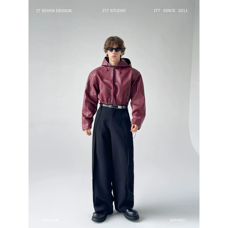 Hooded Cropped Leather Zip Jacket 1