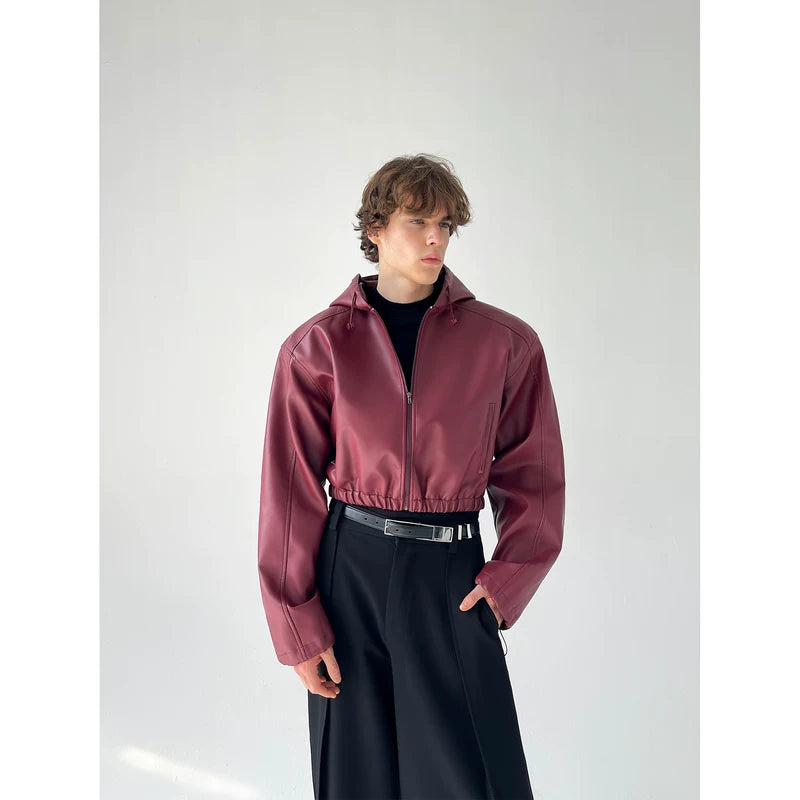 Hooded Cropped Leather Zip Jacket 2