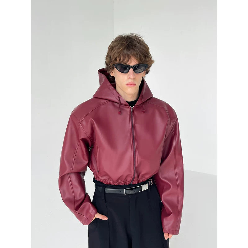 Hooded Cropped Leather Zip Jacket 4