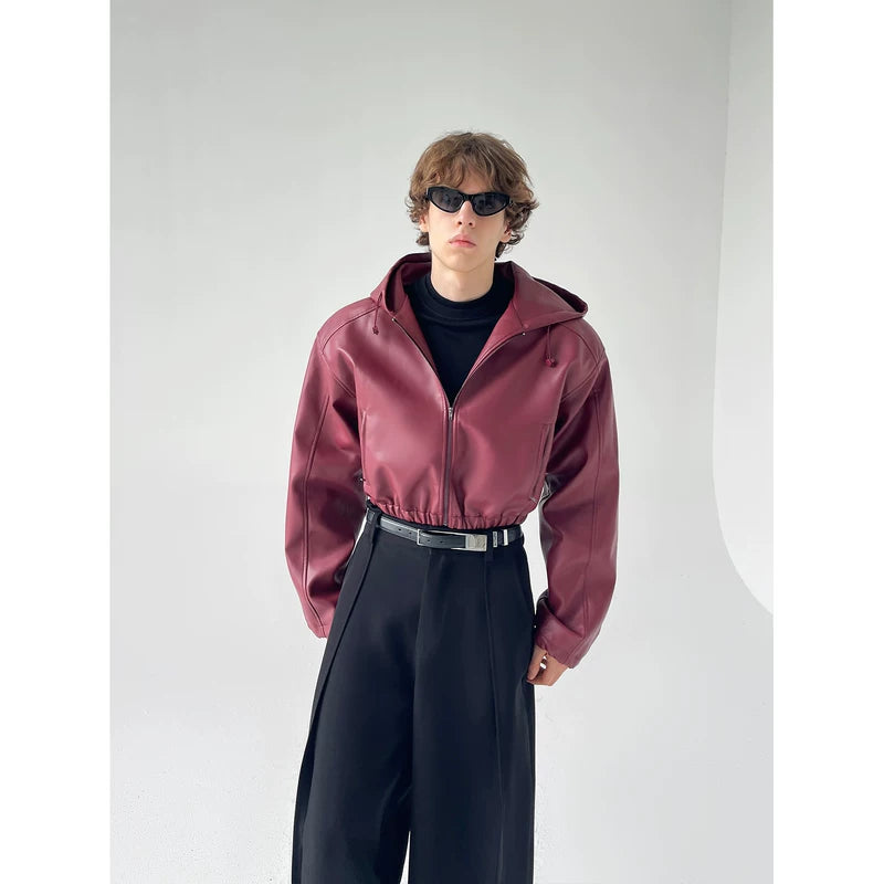 Hooded Cropped Leather Zip Jacket 5
