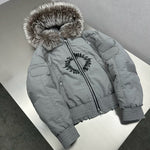 Hooded Down Bomber Jacket with Fur Collar 2