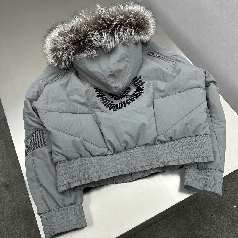 Hooded Down Bomber Jacket with Fur Collar 3