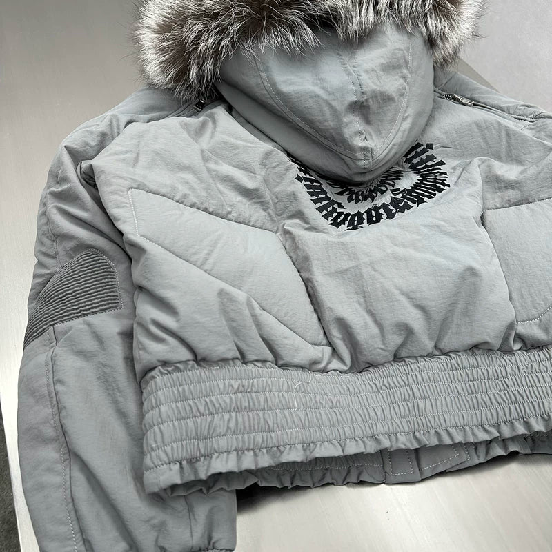Hooded Down Bomber Jacket with Fur Collar 4