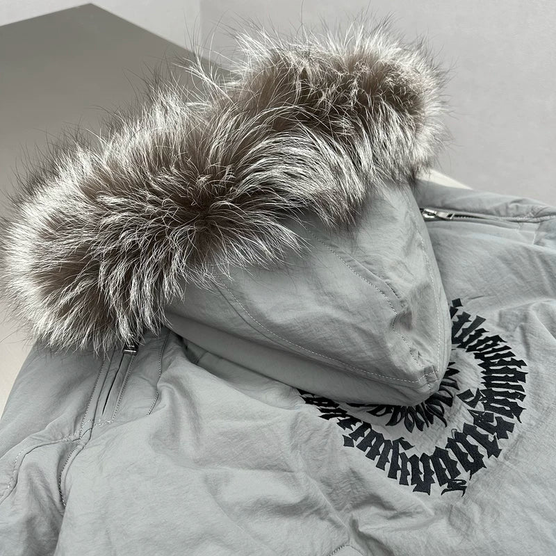 Hooded Down Bomber Jacket with Fur Collar 5