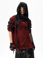 Hooded Patchwork Leather Studded T-Shirt 2