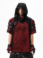 Hooded Patchwork Leather Studded T-Shirt 3