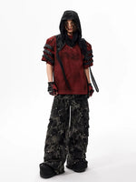 Hooded Patchwork Leather Studded T-Shirt 4