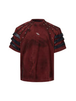 Hooded Patchwork Leather Studded T-Shirt 5