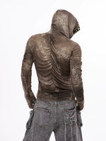 Hooded Ruched Mesh Long-Sleeve T-Shirt 2