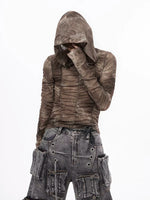 Hooded Ruched Mesh Long-Sleeve T-Shirt 3