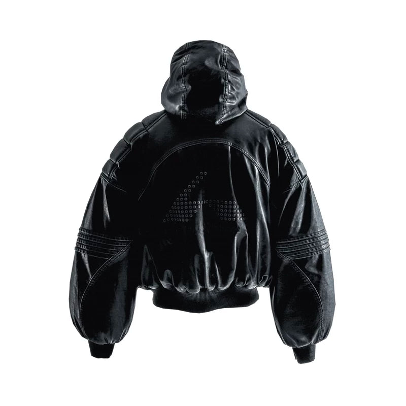 Hooded Sheepskin Down Leather Bomber Jacket 1