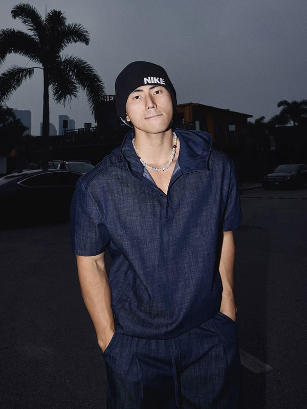 Hooded Short-Sleeve Denim Shirt and Pants 2
