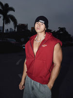 Hooded Zippered Sleeveless Vest Padded Shoulders 1
