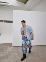 Irregular Cut Frayed Hem Denim Pants 2