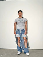 Irregular Cut Frayed Hem Denim Pants 3