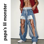 6257725231395,6257725231396,6257725231397, Irregular Cut Frayed Hem Denim Pants